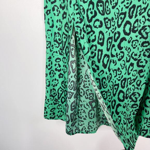 WAYF XSmall Green Black Altamont Leopard Print Midi Skirt High Side Slit Animal - Picture 5 of 12
